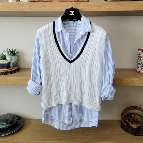 White Cable Knit Sweater Vest - Picture 1 of 6